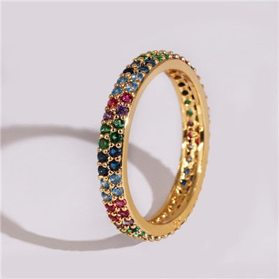 AOTEMAN Rainbow ring 47 color baguette cubic zirconia cz Gold filled engagement band ring for women  925 sterling silver jewelry