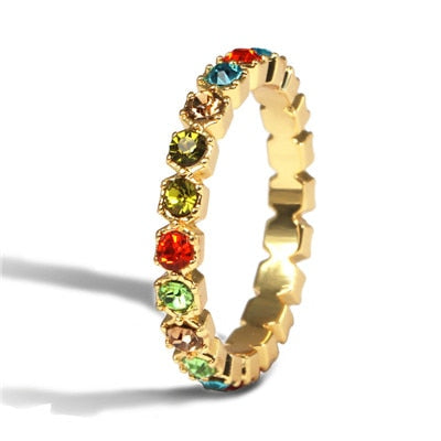 AOTEMAN Rainbow ring 47 color baguette cubic zirconia cz Gold filled engagement band ring for women  925 sterling silver jewelry